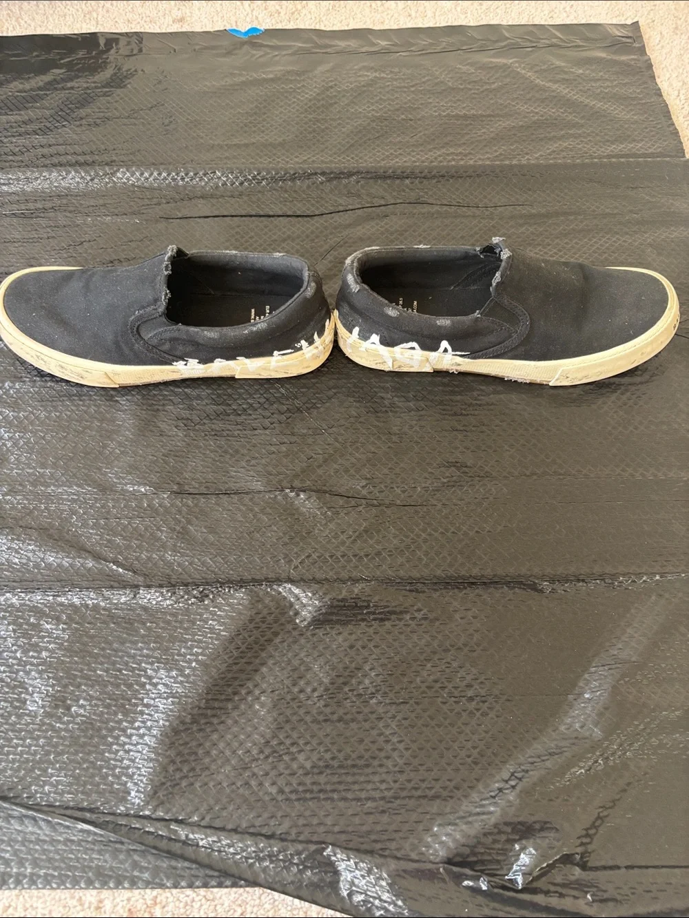 Balenciaga Black Canvas Slip-On Sneakers with Cream Soles